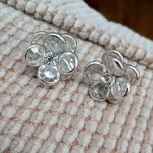 Silver Flower Crystal Earrings